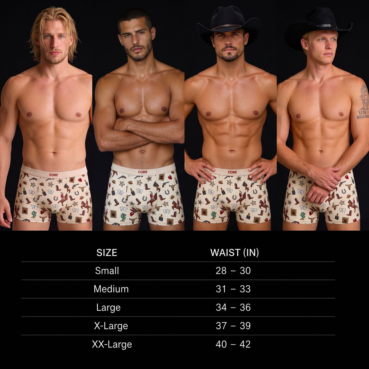 CORE Western size chart and fit guide